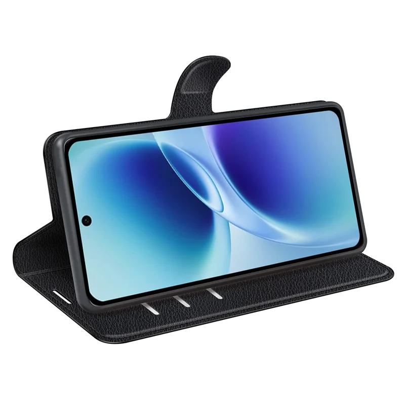 For vivo V70 5G Case Wallet Stand Litchi Texture Shockproof Leather Phone Cover - Black