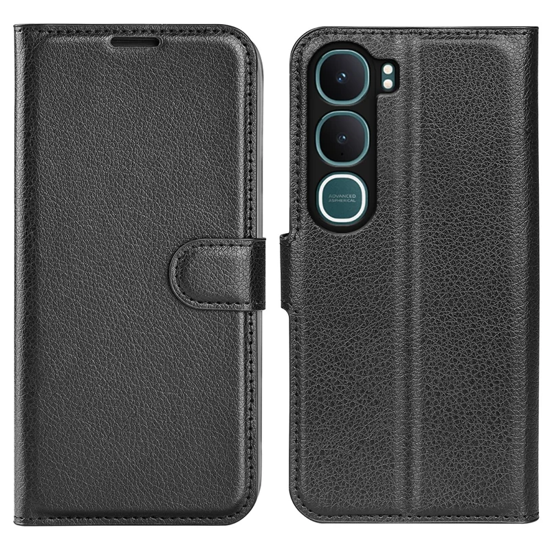 For vivo Y31 5G Case Wallet Stand Litchi Texture Shockproof Leather Phone Cover - Black