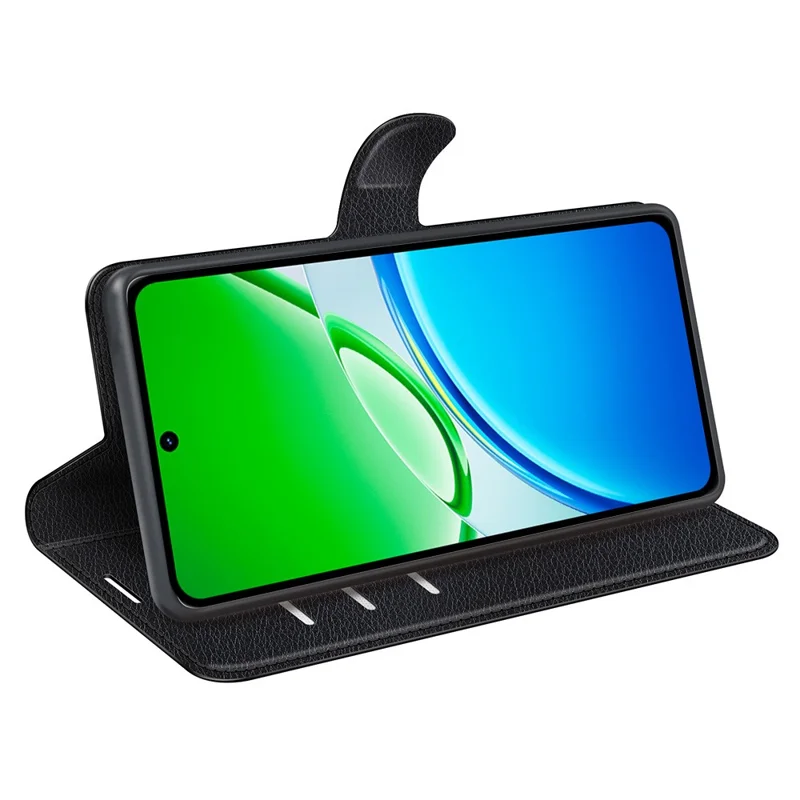 For vivo Y31 5G Case Wallet Stand Litchi Texture Shockproof Leather Phone Cover - Black