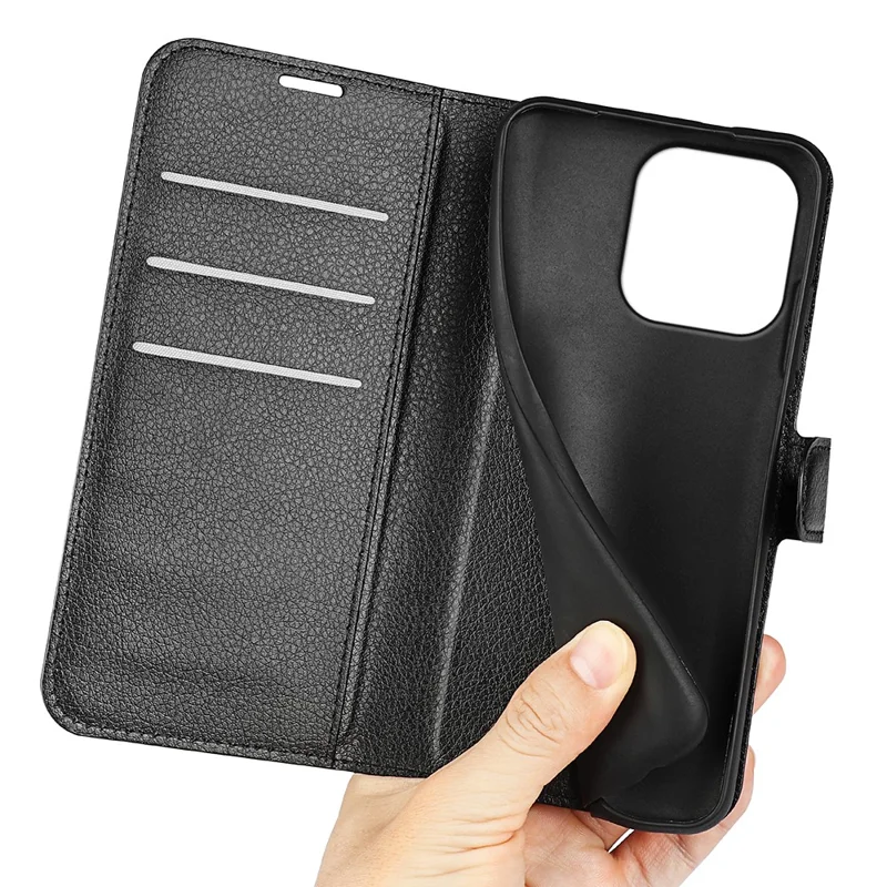 For OnePlus Turbo 6 5G Case Wallet Stand Litchi Texture Shockproof Leather Phone Cover - Black