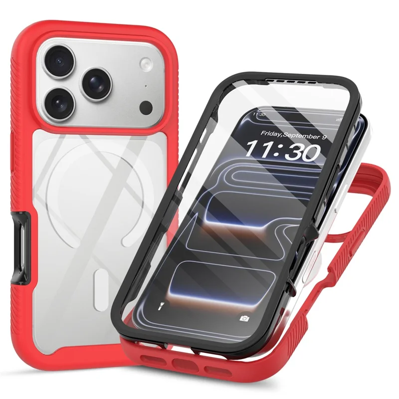 For iPhone 17 Pro Max Magnetic Case PC + TPU Protective Phone Cover with PET Screen Film - Red