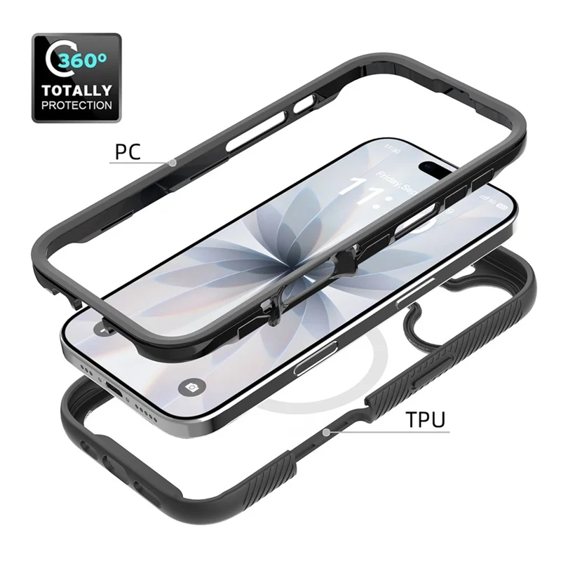 Bulk Purchasing For iPhone 17 Magnetic Case PC + TPU Protective Phone Cover with PET Screen Film - Black