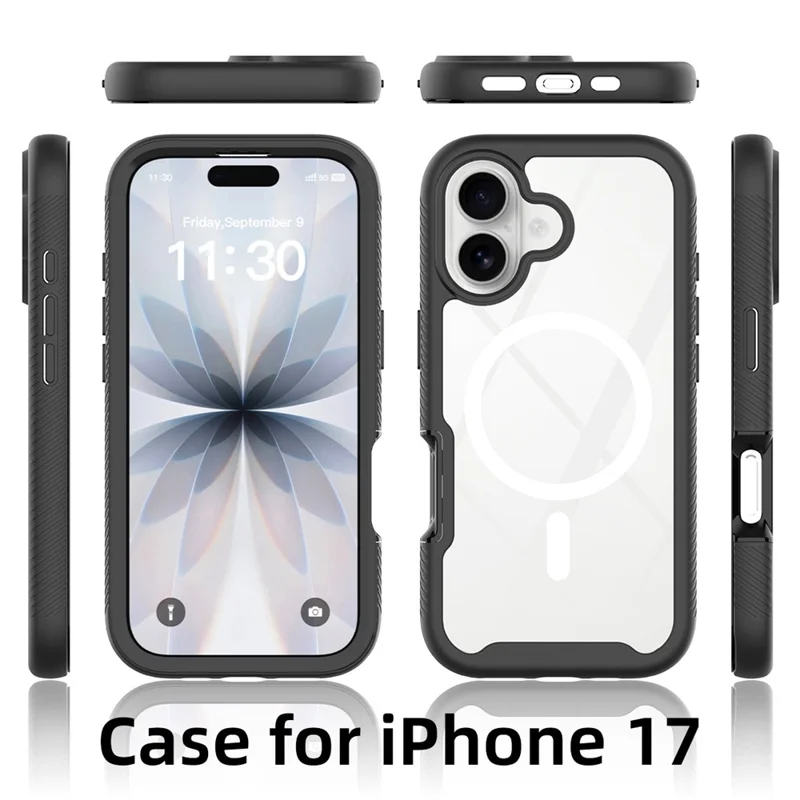 Bulk Purchasing For iPhone 17 Magnetic Case PC + TPU Protective Phone Cover with PET Screen Film - Black