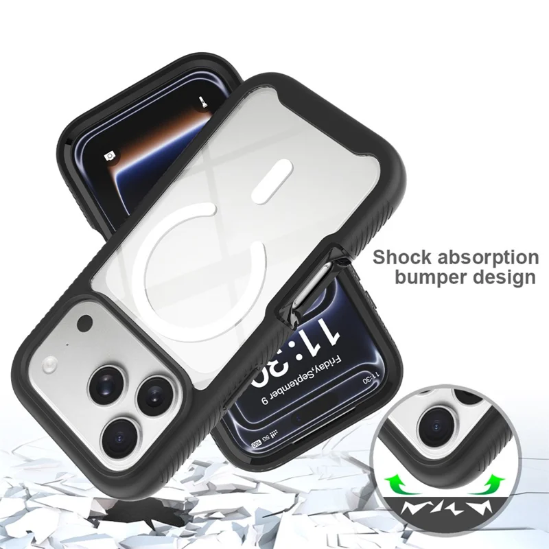 Bulk Purchasing For iPhone 17 Pro Magnetic Case PC + TPU Protective Phone Cover with PET Screen Film - Black