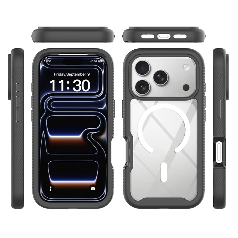 Bulk Purchasing For iPhone 17 Pro Magnetic Case PC + TPU Protective Phone Cover with PET Screen Film - Black