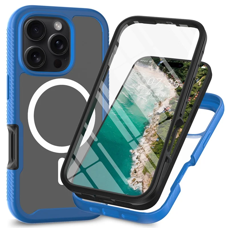 Bulk Purchasing For iPhone 16 Pro Max Magnetic Case PC + TPU Protective Phone Cover with PET Screen Film - Blue