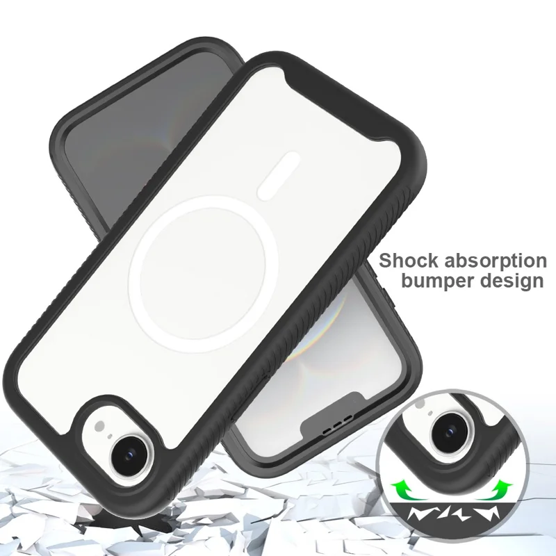 Magnetic Case For iPhone 17e  /  16e PC + TPU Protective Phone Cover with PET Screen Film - Black