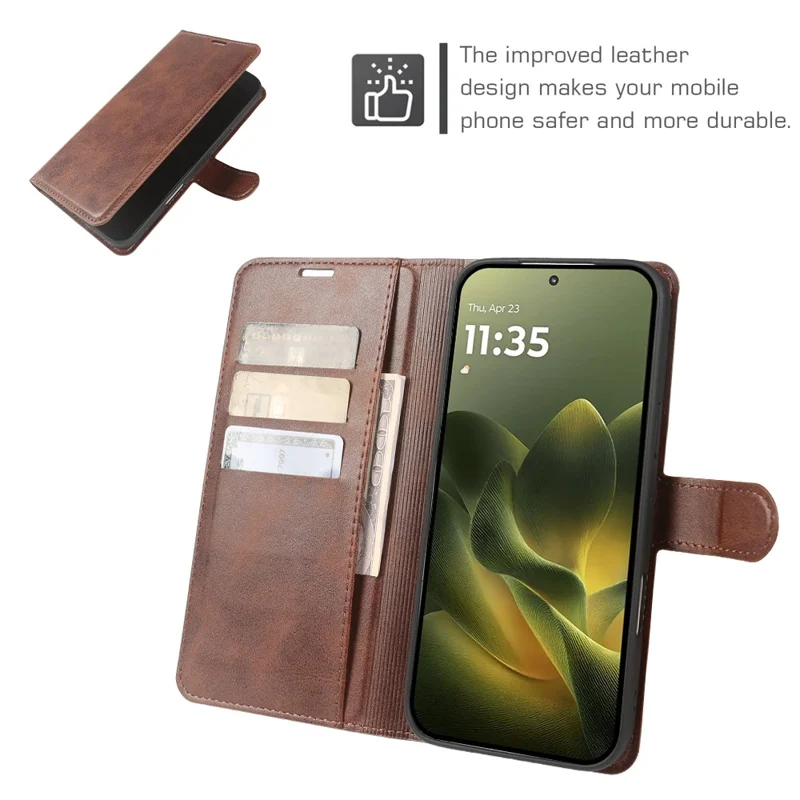 Til Motorola Edge 70 5G Case Stand Wallet Kalvlæder PU Læder Flip Telefonbeskyttelse - Brun