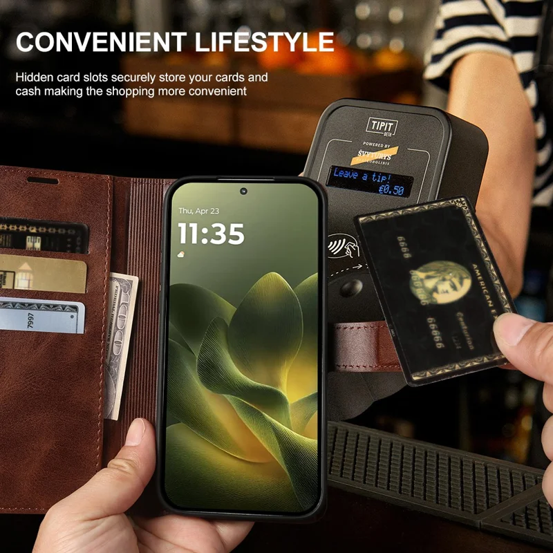 Til Motorola Edge 70 5G Case Stand Wallet Kalvlæder PU Læder Flip Telefonbeskyttelse - Brun