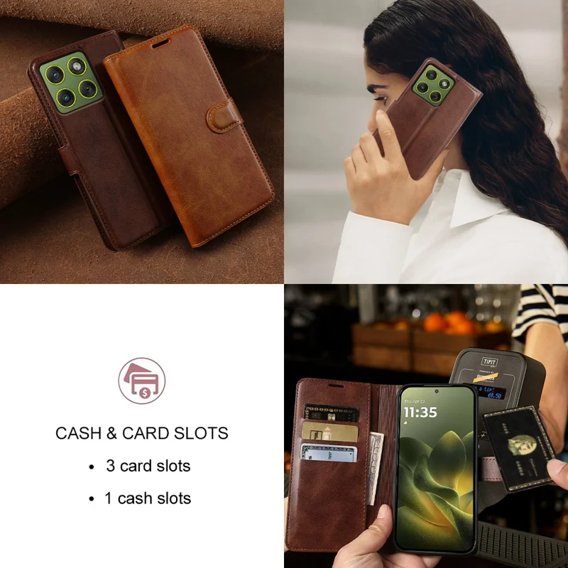 Til Motorola Edge 70 5G Case Stand Wallet Kalvlæder PU Læder Flip Telefonbeskyttelse - Brun