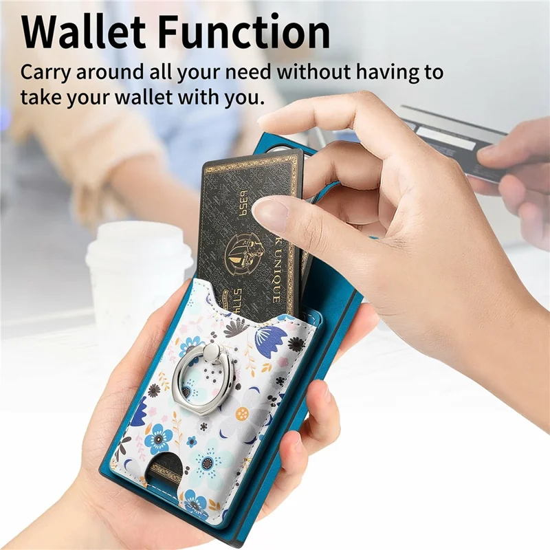 For Samsung Galaxy S26 Ultra Case with Card Holder and Kickstand Pattern Leather Back Cover - Blue