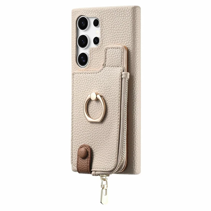 For Samsung Galaxy S26 Ultra Case RFID Blocking Phone Wallet Cover Supports Magnetic Car Holder - Khaki