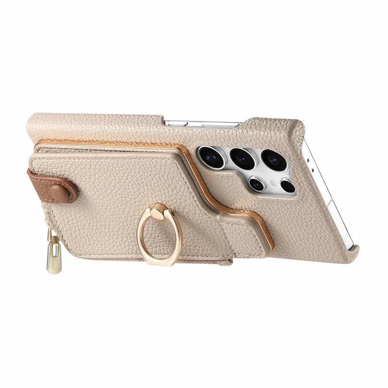 For Samsung Galaxy S26 Ultra Case RFID Blocking Phone Wallet Cover Supports Magnetic Car Holder - Khaki