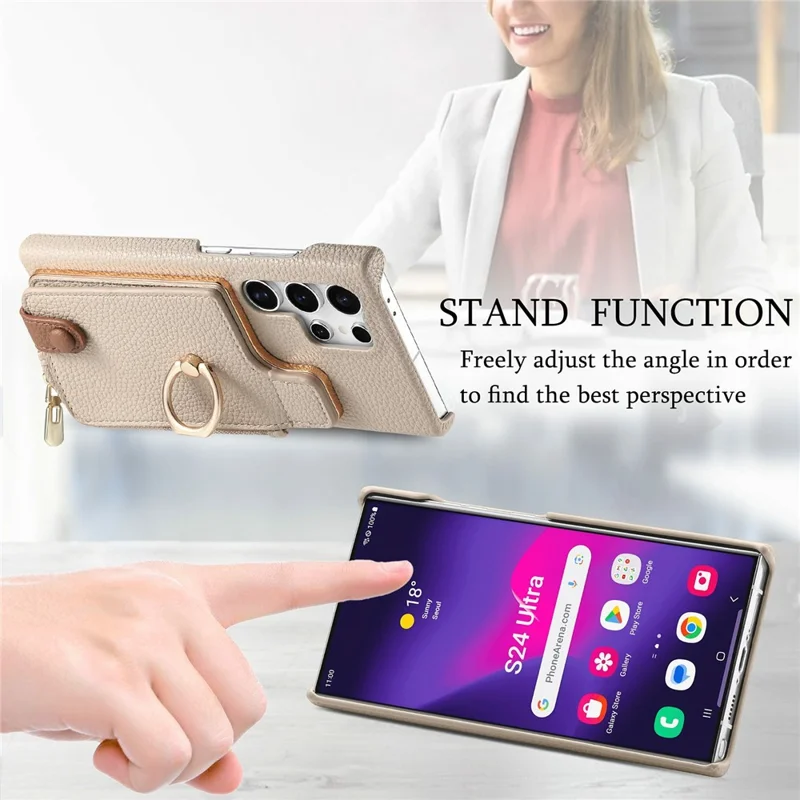 For Samsung Galaxy S26 Ultra Case RFID Blocking Phone Wallet Cover Supports Magnetic Car Holder - Khaki