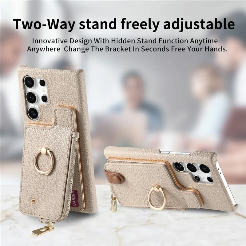 For Samsung Galaxy S26 Ultra Case RFID Blocking Phone Wallet Cover Supports Magnetic Car Holder - Khaki