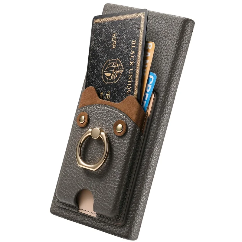 For Samsung Galaxy S26 Ultra PU Leather Phone Back Cover with Cute Bear Design Card Holder - Grey