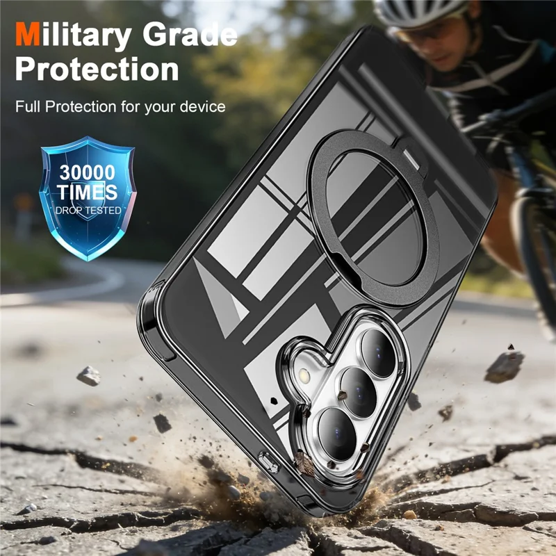 For Samsung Galaxy S26 Phone Case with Screen Protector Magnetic Metal Ring Kickstand Soft-touch TPU + PC Cover - Black