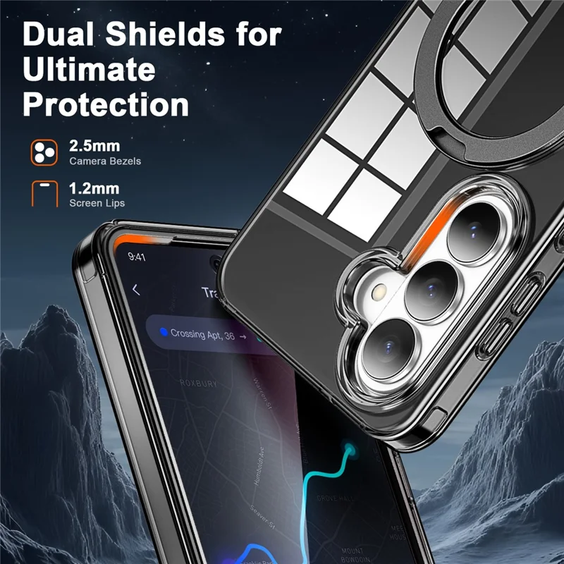 For Samsung Galaxy S26 Phone Case with Screen Protector Magnetic Metal Ring Kickstand Soft-touch TPU + PC Cover - Black