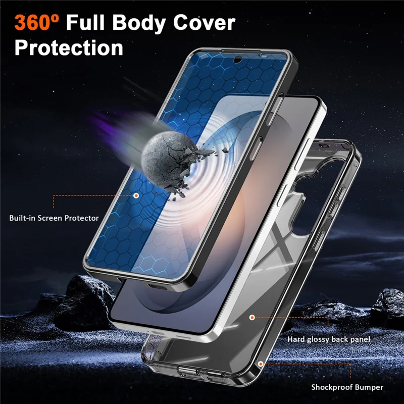 For Samsung Galaxy S26 Phone Case with Screen Protector Magnetic Metal Ring Kickstand Soft-touch TPU + PC Cover - Black