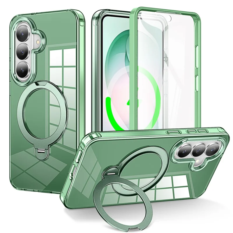 For Samsung Galaxy S26+ Phone Case with Screen Protector Magnetic Metal Ring Kickstand Soft-touch TPU + PC Cover - Green