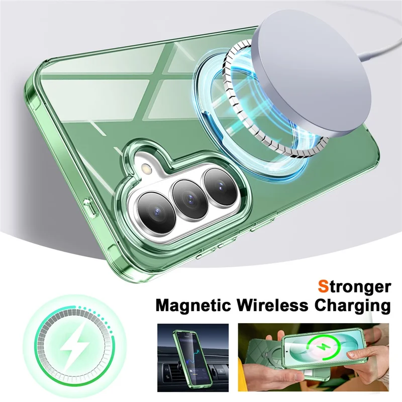 For Samsung Galaxy S26+ Phone Case with Screen Protector Magnetic Metal Ring Kickstand Soft-touch TPU + PC Cover - Green