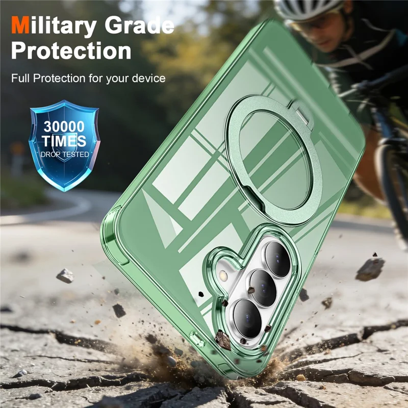 For Samsung Galaxy S26+ Phone Case with Screen Protector Magnetic Metal Ring Kickstand Soft-touch TPU + PC Cover - Green