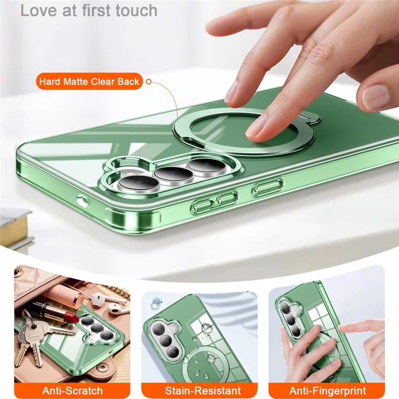 For Samsung Galaxy S26+ Phone Case with Screen Protector Magnetic Metal Ring Kickstand Soft-touch TPU + PC Cover - Green