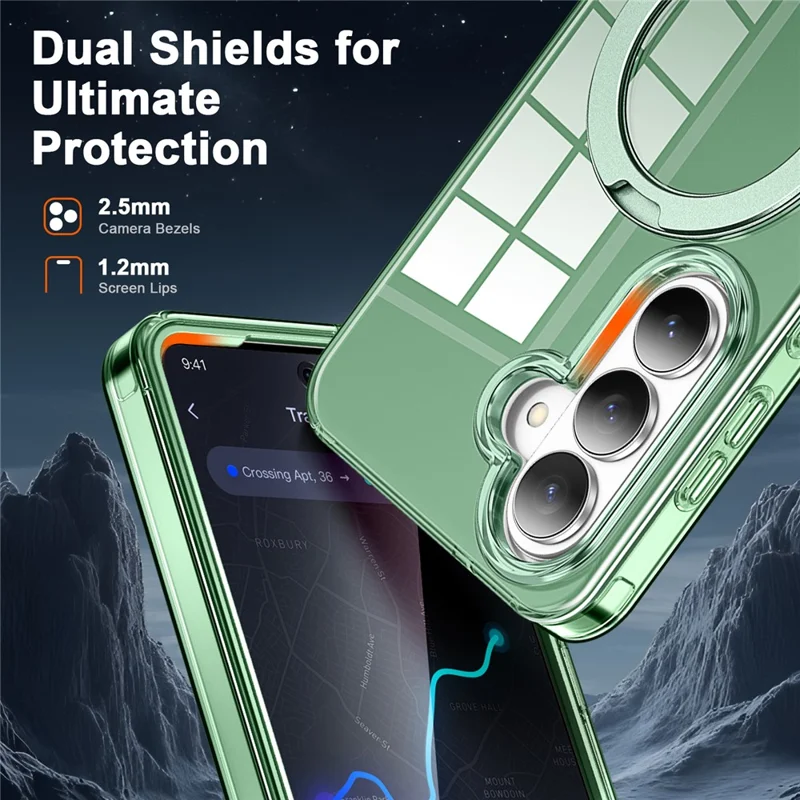 For Samsung Galaxy S26+ Phone Case with Screen Protector Magnetic Metal Ring Kickstand Soft-touch TPU + PC Cover - Green