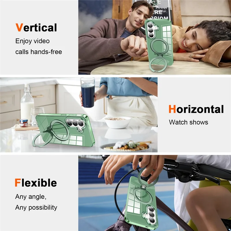 For Samsung Galaxy S26+ Phone Case with Screen Protector Magnetic Metal Ring Kickstand Soft-touch TPU + PC Cover - Green