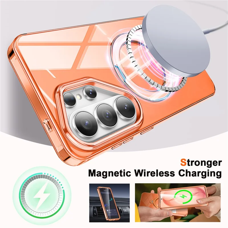 For Samsung Galaxy S26 Ultra Phone Case with Screen Protector Magnetic Metal Ring Kickstand Soft-touch TPU + PC Cover - Orange