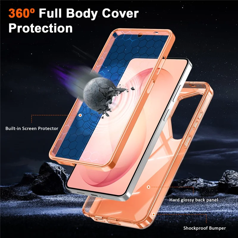 For Samsung Galaxy S26 Ultra Phone Case with Screen Protector Magnetic Metal Ring Kickstand Soft-touch TPU + PC Cover - Orange