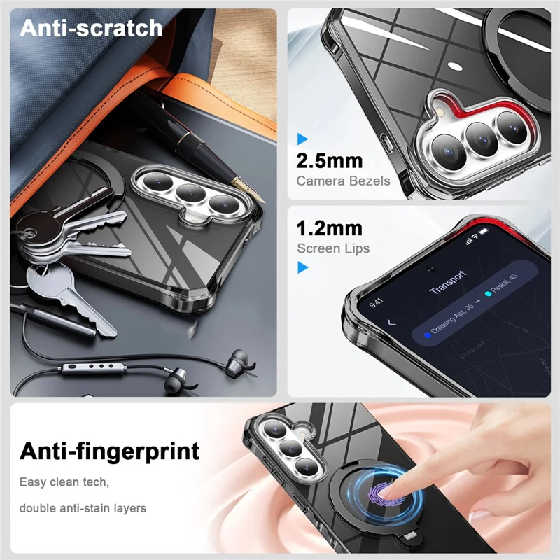 For Samsung Galaxy S26 Phone Case Magnetic Metal Ring Kickstand Soft-touch TPU + PC Cover - Black