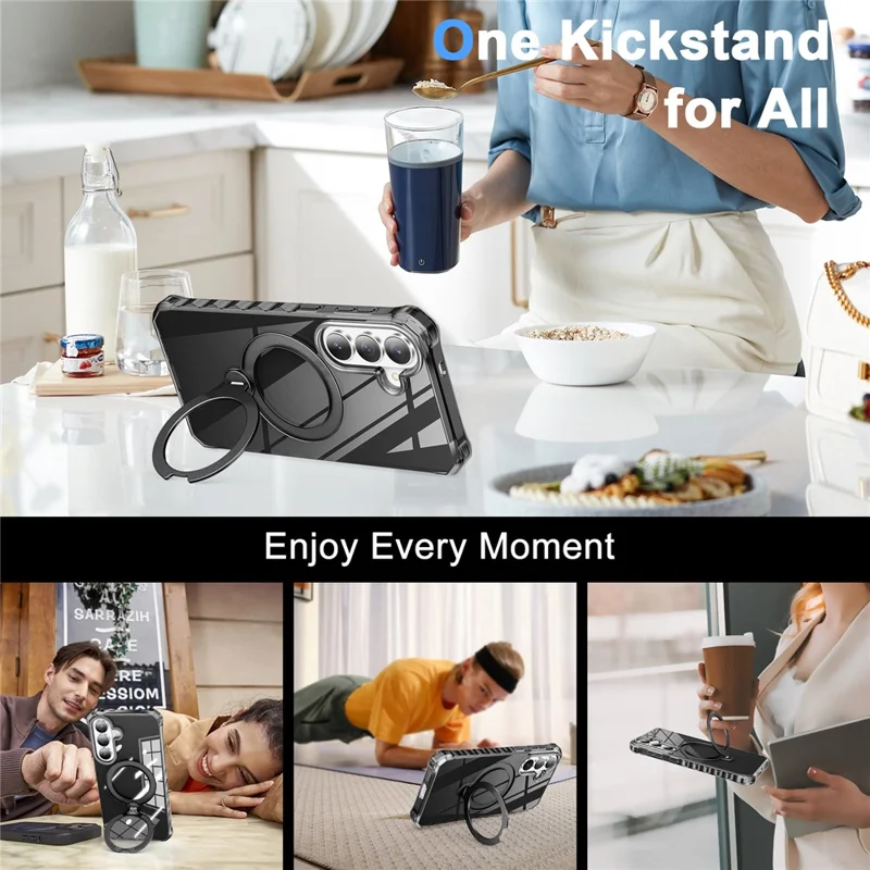 For Samsung Galaxy S26 Phone Case Magnetic Metal Ring Kickstand Soft-touch TPU + PC Cover - Black