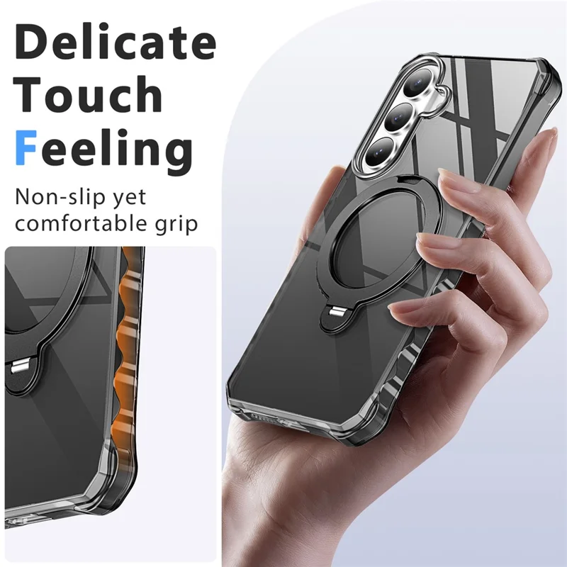 For Samsung Galaxy S26 Phone Case Magnetic Metal Ring Kickstand Soft-touch TPU + PC Cover - Black