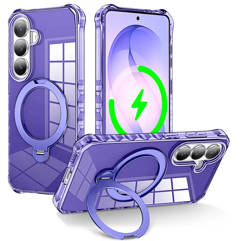 For Samsung Galaxy S26+ Phone Case Magnetic Metal Ring Kickstand Soft-touch TPU + PC Cover - Purple