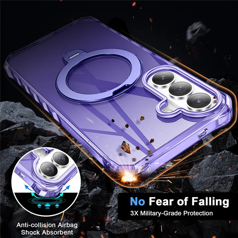 For Samsung Galaxy S26+ Phone Case Magnetic Metal Ring Kickstand Soft-touch TPU + PC Cover - Purple