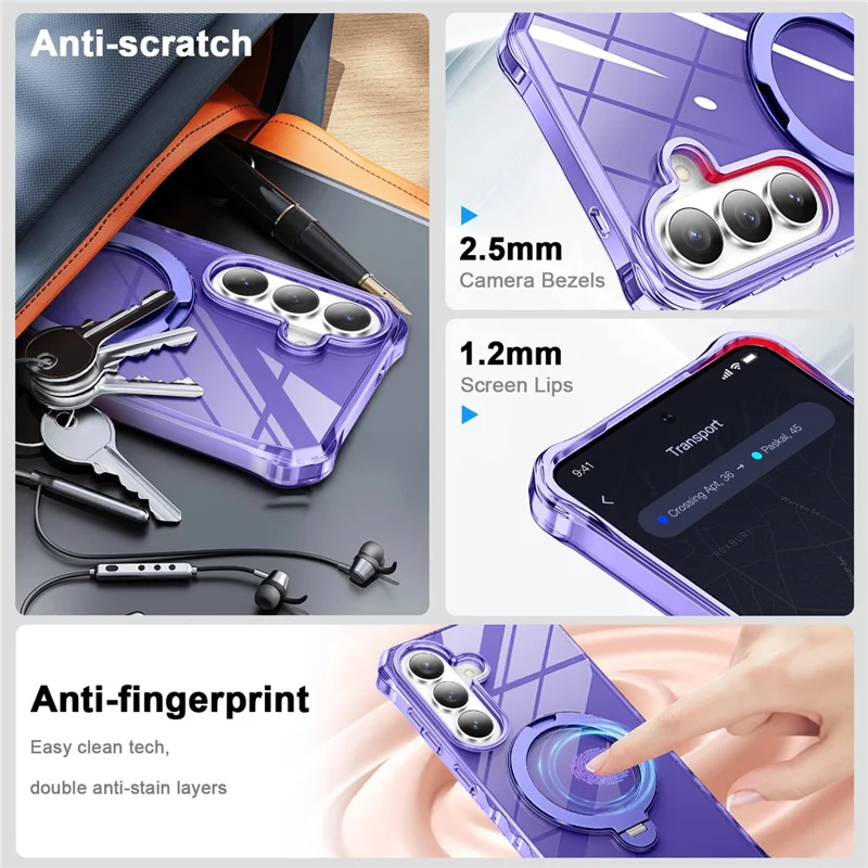 For Samsung Galaxy S26+ Phone Case Magnetic Metal Ring Kickstand Soft-touch TPU + PC Cover - Purple