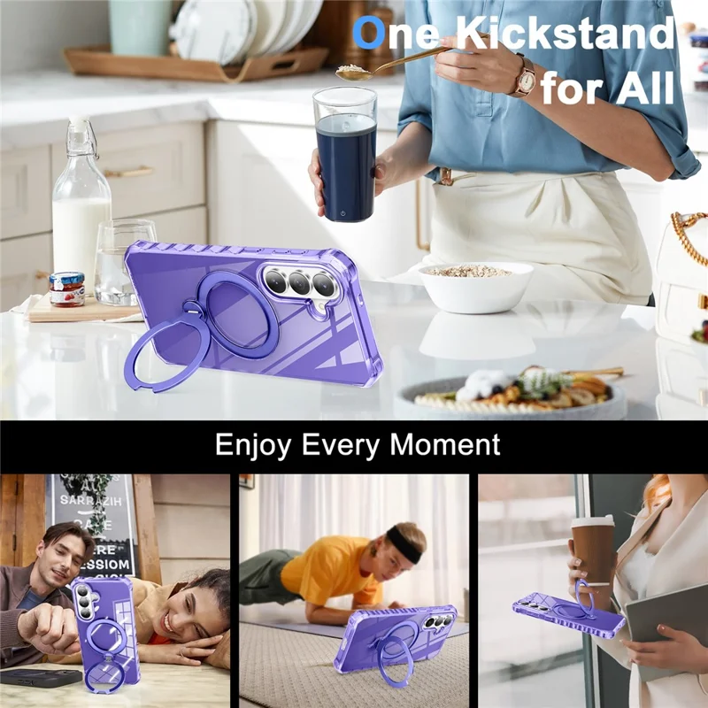 For Samsung Galaxy S26+ Phone Case Magnetic Metal Ring Kickstand Soft-touch TPU + PC Cover - Purple