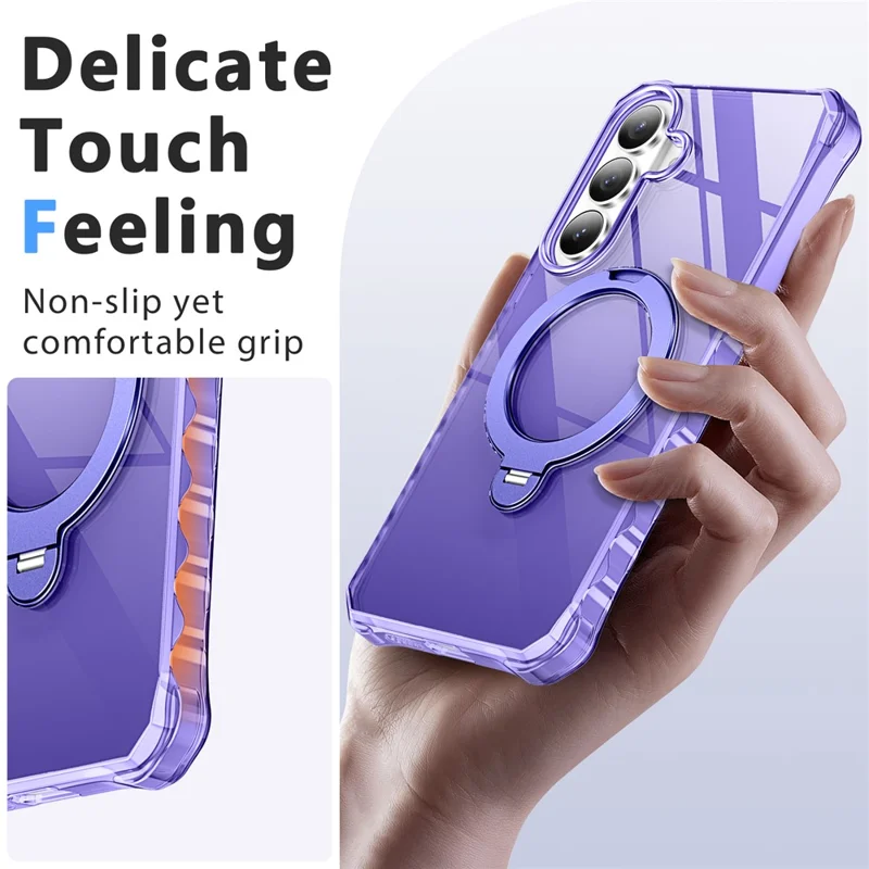 For Samsung Galaxy S26+ Phone Case Magnetic Metal Ring Kickstand Soft-touch TPU + PC Cover - Purple