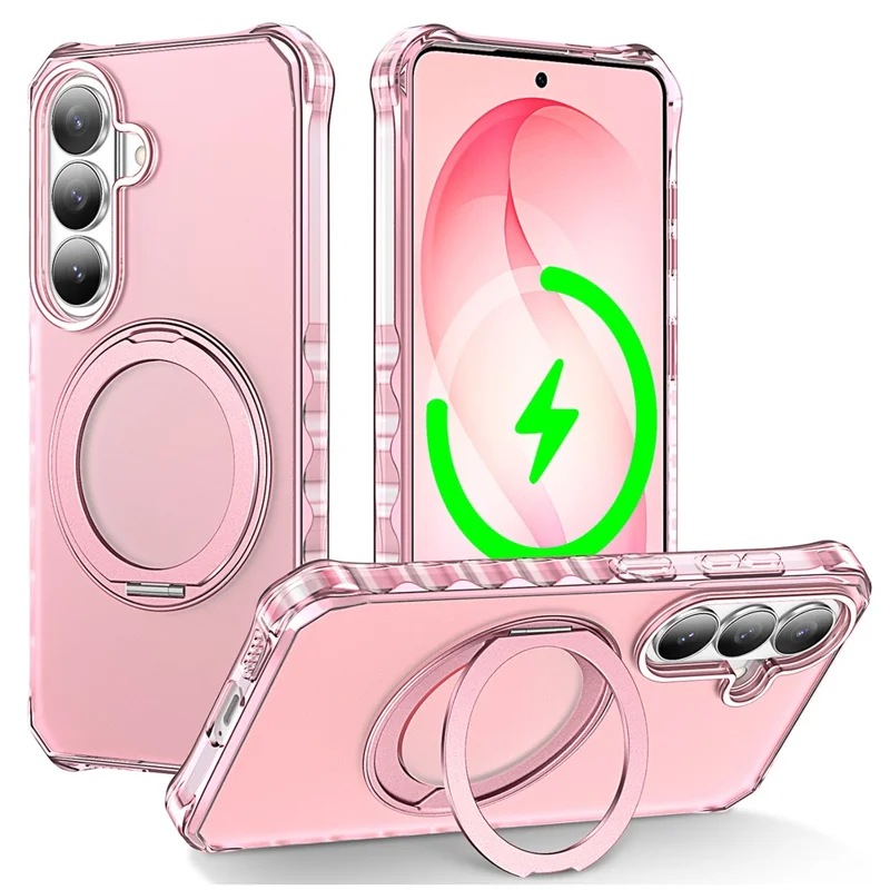 For Samsung Galaxy S26+ Matte Phone Case Magnetic Metal Ring Kickstand Soft-touch TPU + PC Cover - Pink