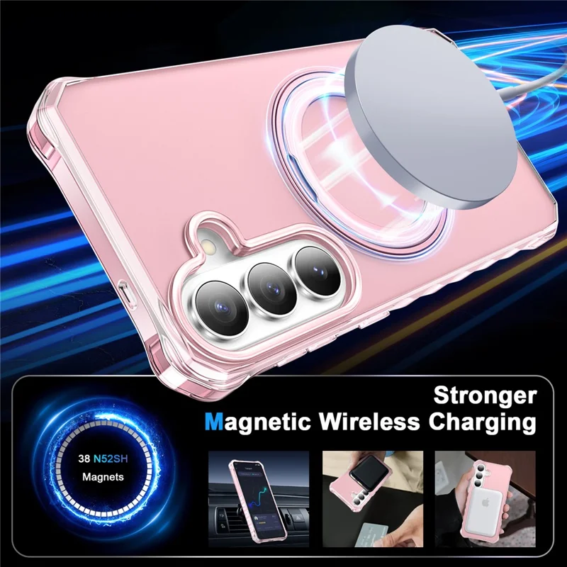 For Samsung Galaxy S26+ Matte Phone Case Magnetic Metal Ring Kickstand Soft-touch TPU + PC Cover - Pink