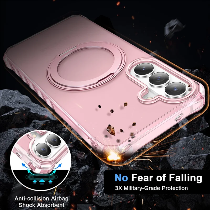 For Samsung Galaxy S26+ Matte Phone Case Magnetic Metal Ring Kickstand Soft-touch TPU + PC Cover - Pink