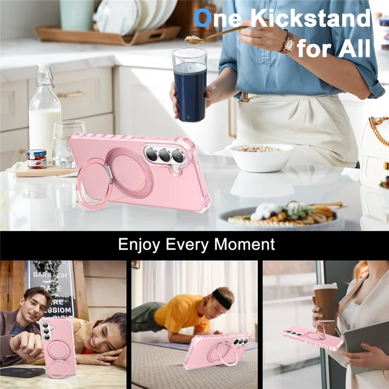 For Samsung Galaxy S26+ Matte Phone Case Magnetic Metal Ring Kickstand Soft-touch TPU + PC Cover - Pink
