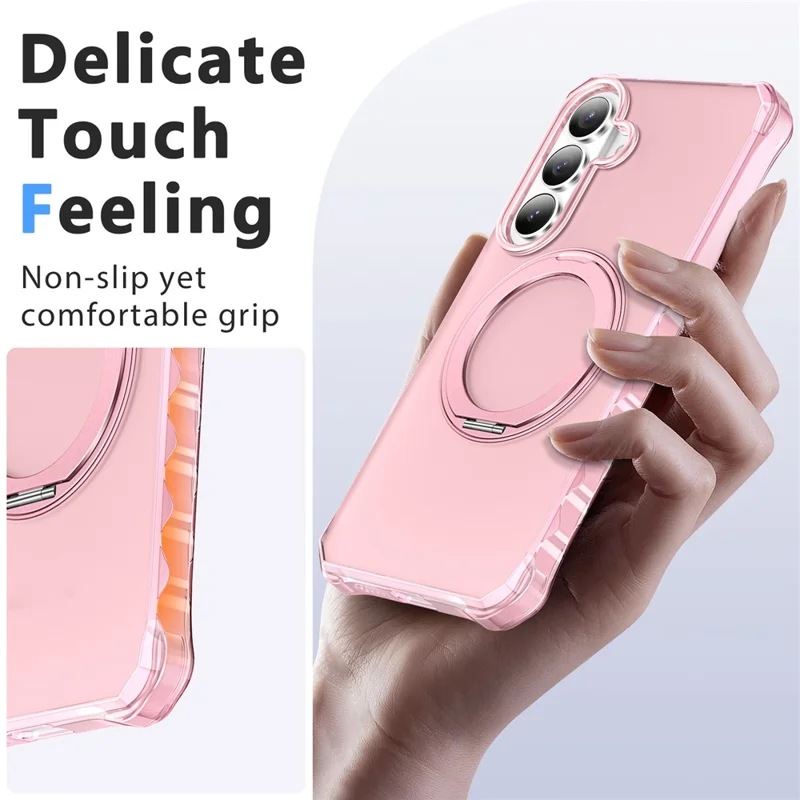 For Samsung Galaxy S26+ Matte Phone Case Magnetic Metal Ring Kickstand Soft-touch TPU + PC Cover - Pink