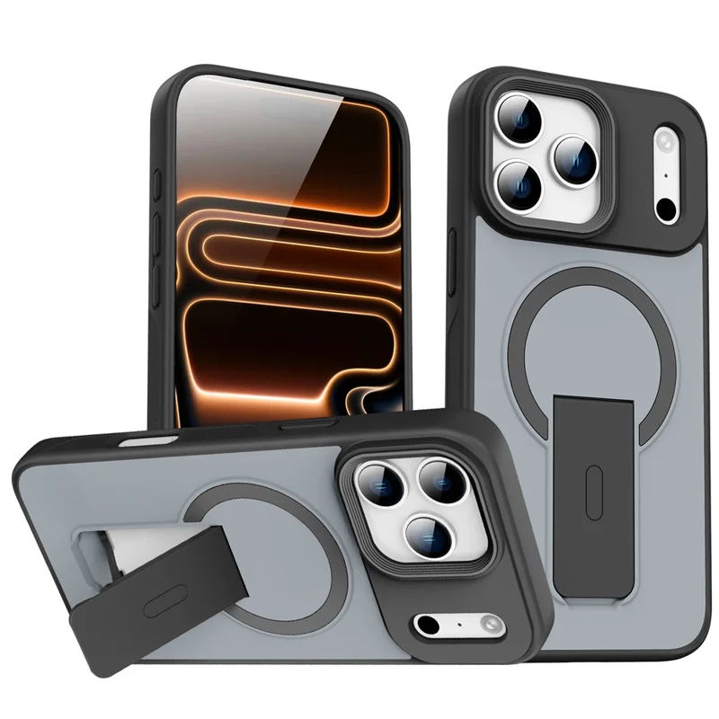 For iPhone 17 Pro Max Magnetic Case with Hidden Kickstand Shockproof TPU + PC Cover Compatible with MagSafe- Black