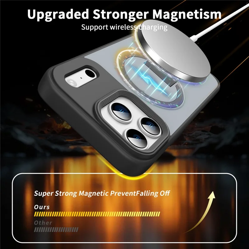 For iPhone 17 Pro Max Magnetic Case with Hidden Kickstand Shockproof TPU + PC Cover Compatible with MagSafe- Black