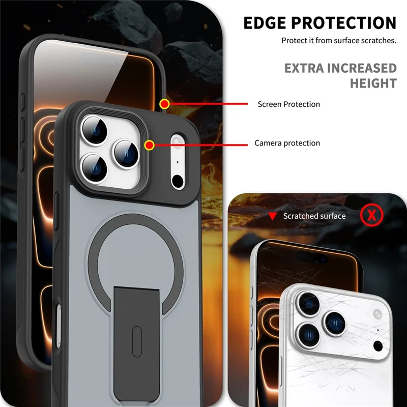For iPhone 17 Pro Max Magnetic Case with Hidden Kickstand Shockproof TPU + PC Cover Compatible with MagSafe- Black