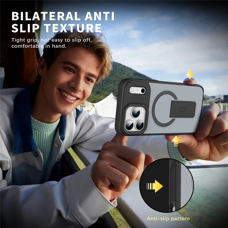 For iPhone 17 Pro Magnetic Case with Hidden Kickstand Shockproof TPU + PC Cover Compatible with MagSafe - Black