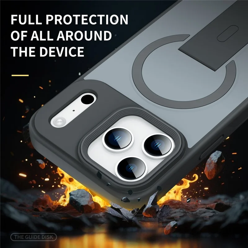 For iPhone 17 Pro Magnetic Case with Hidden Kickstand Shockproof TPU + PC Cover Compatible with MagSafe - Black