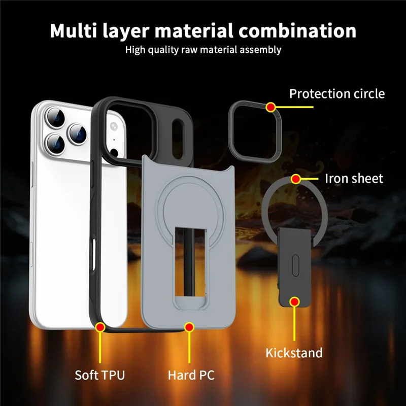 For iPhone 17 Pro Magnetic Case with Hidden Kickstand Shockproof TPU + PC Cover Compatible with MagSafe - Black